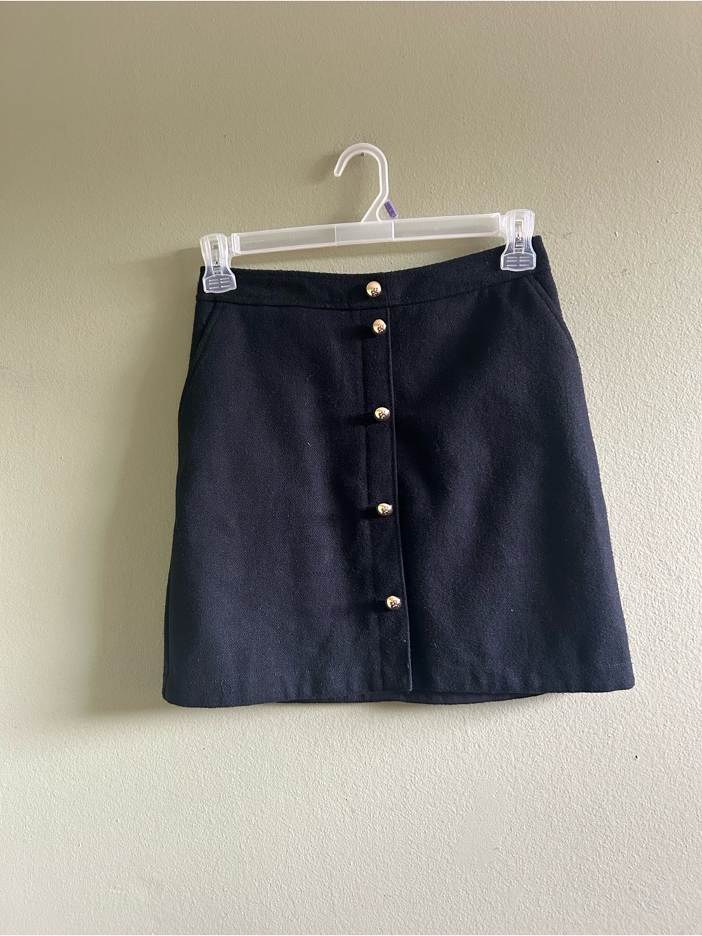LOFT Wool blend Black Mini Skirt with Gold Buttons Sz 2